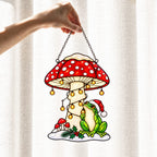 Santa Hat Frog under a Snowy Mushroom Holographic Acrylic Suncatcher