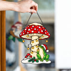Santa Hat Frog under a Snowy Mushroom Holographic Acrylic Suncatcher
