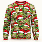 Santa Hat Frogs All-Over Print Ugly Christmas Sweatshirt — A Crowd of Frogs in Santa Hats, Unisex S to 5XL