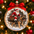 Personalized Santa & Dog Christmas Ornament — Santa Rides Your German Shepherd, Bernese, Rottweiler, Great Pyrenees or Husky Through the Wall, Custom Dog Name