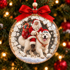 Personalized Santa & Dog Christmas Ornament — Santa Rides Your German Shepherd, Bernese, Rottweiler, Great Pyrenees or Husky Through the Wall, Custom Dog Name