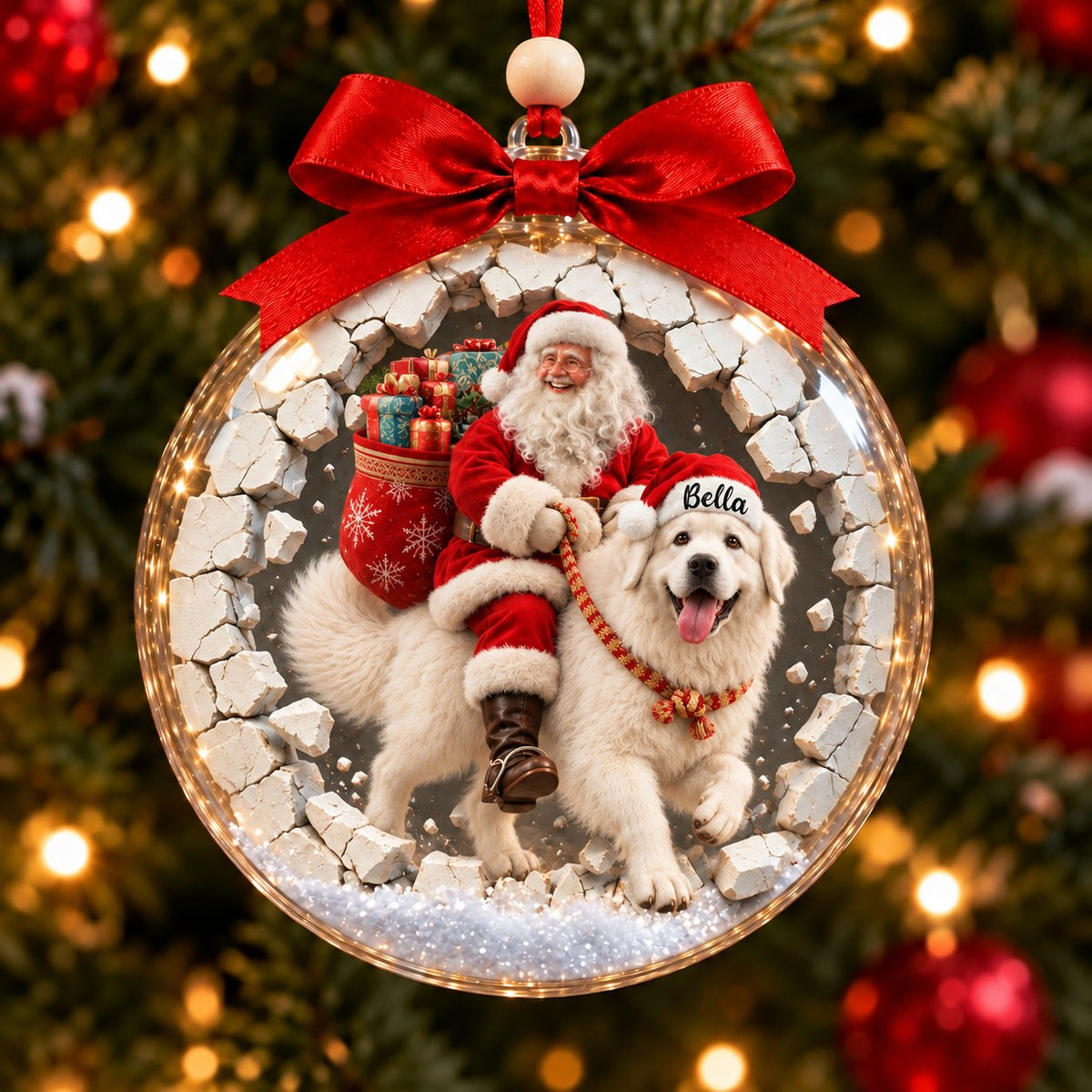 Personalized Santa & Dog Christmas Ornament — Santa Rides Your German Shepherd, Bernese, Rottweiler, Great Pyrenees or Husky Through the Wall, Custom Dog Name