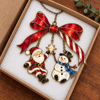 Santa and Snowman on a Candy Cane Bow Holographic Acrylic Suncatcher