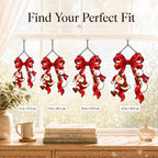 Santa & Snowman Hanging from Red Bow Holographic Acrylic Suncatcher