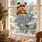 Santa Stuck in the Chimney Holographic Acrylic Suncatcher with Hanging Charms