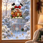Santa Stuck in the Chimney Holographic Acrylic Suncatcher with Hanging Charms
