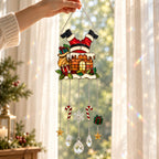 Santa Stuck in the Chimney Holographic Acrylic Suncatcher with Hanging Charms