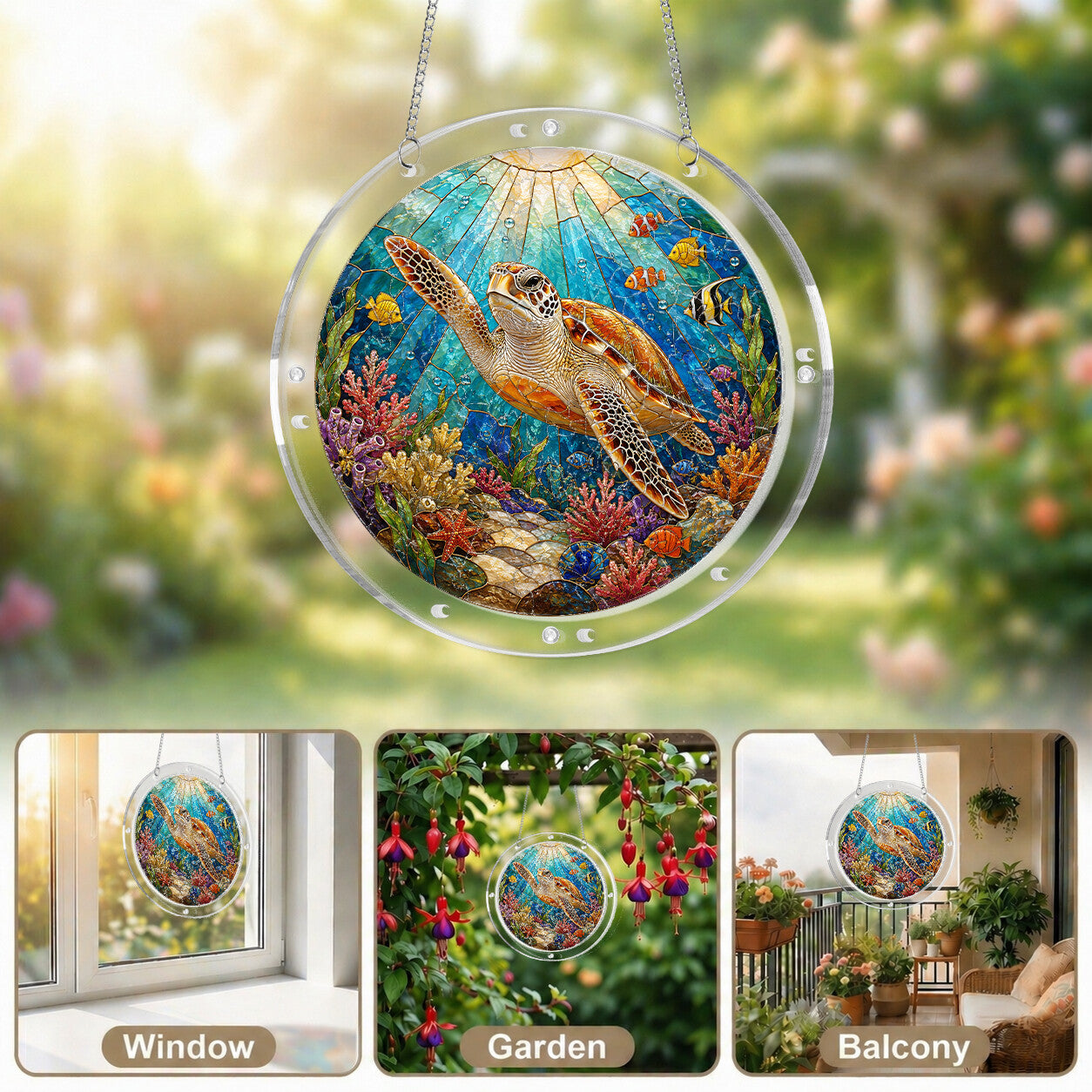 Sea turtle acrylic puzzle suncatcher, colorful DIY ocean window decor