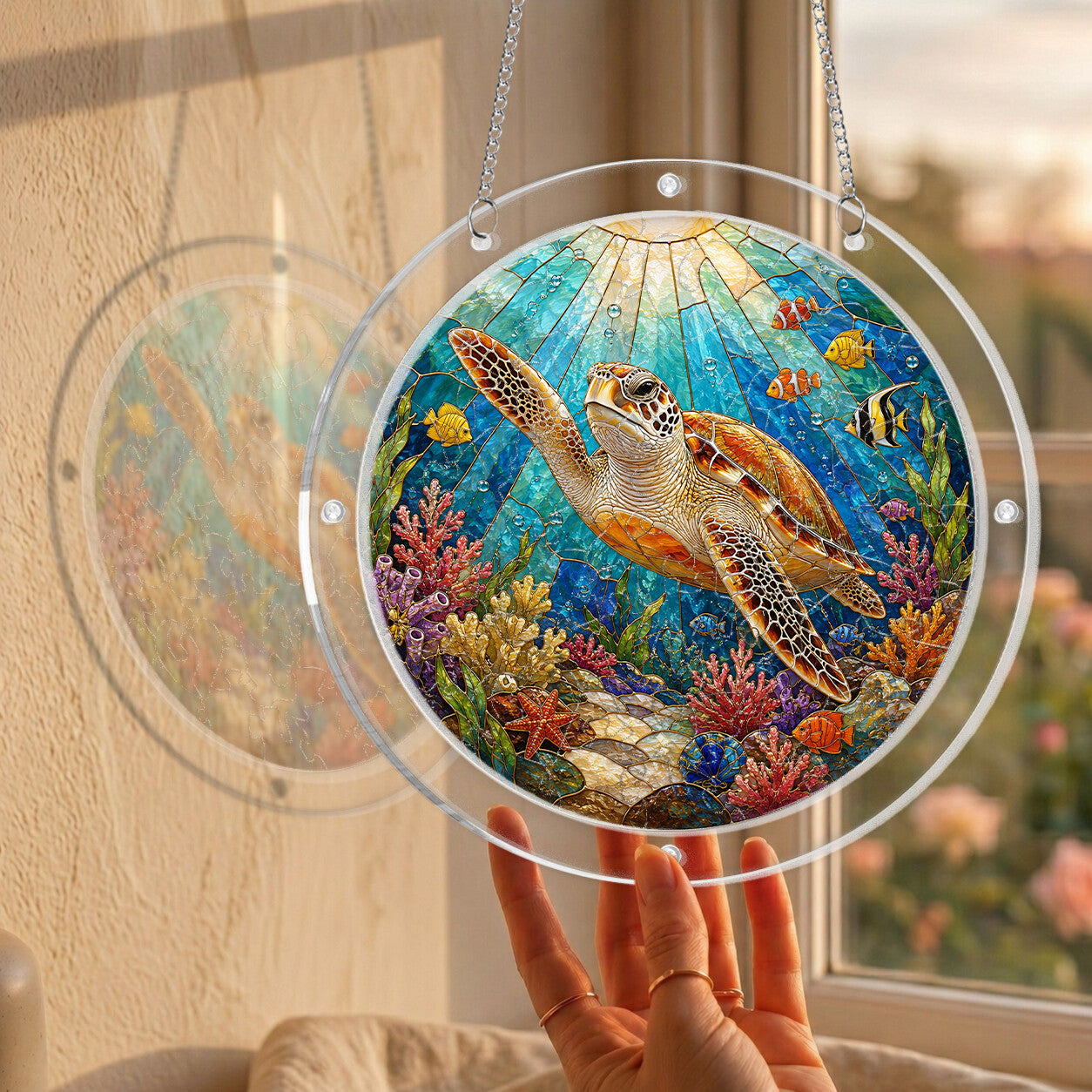 Sea turtle acrylic puzzle suncatcher, colorful DIY ocean window decor