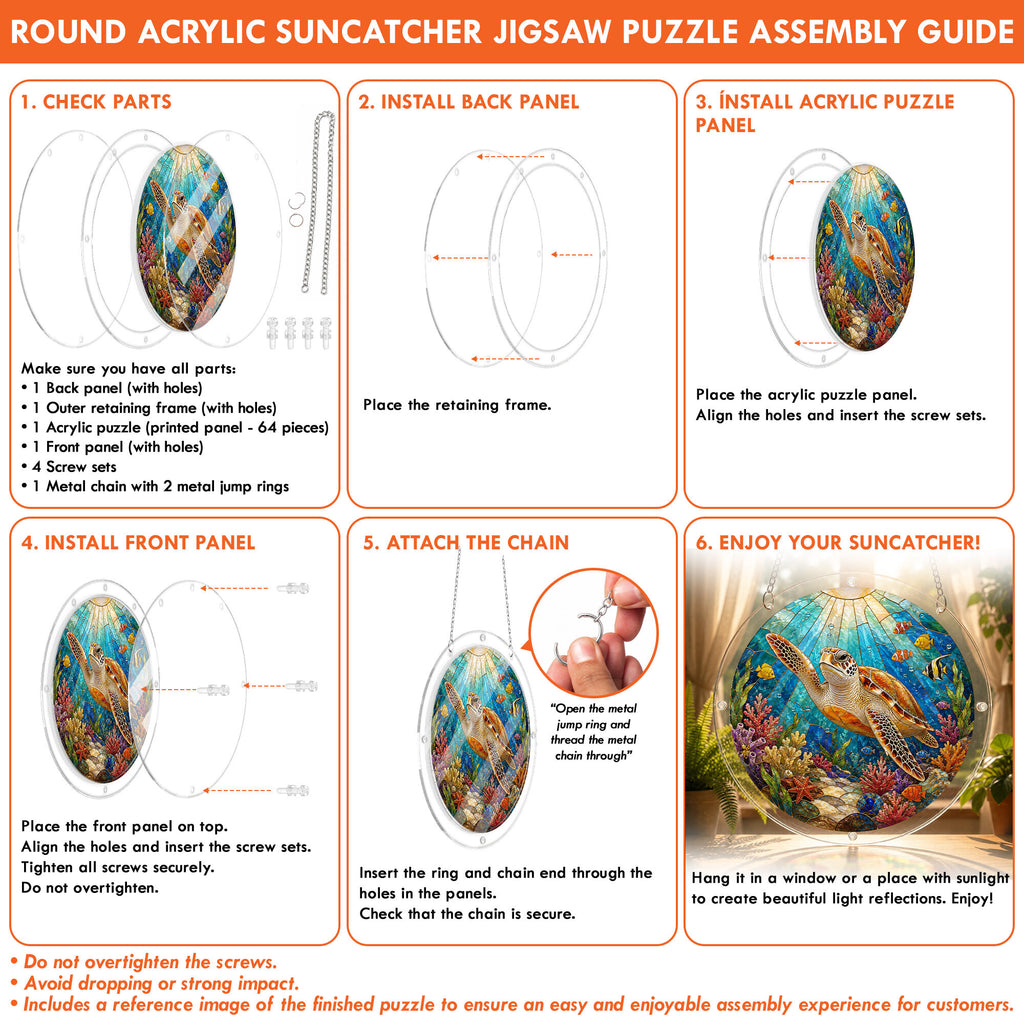 Sea turtle acrylic puzzle suncatcher, colorful DIY ocean window decor