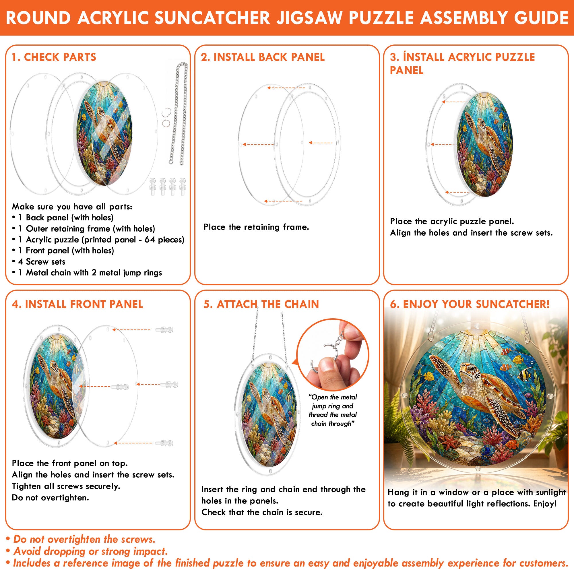 Sea turtle acrylic puzzle suncatcher, colorful DIY ocean window decor