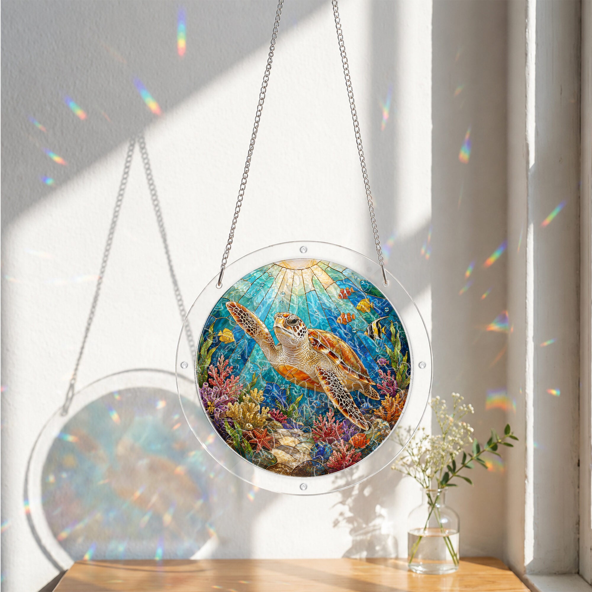 Sea turtle acrylic puzzle suncatcher, colorful DIY ocean window decor