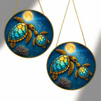 Sea turtle couple full moon stained glass suncatcher size chart