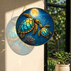 Sea turtle couple full moon stained glass suncatcher packaging detail