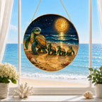 Sea turtle family beach stained glass suncatcher in a window