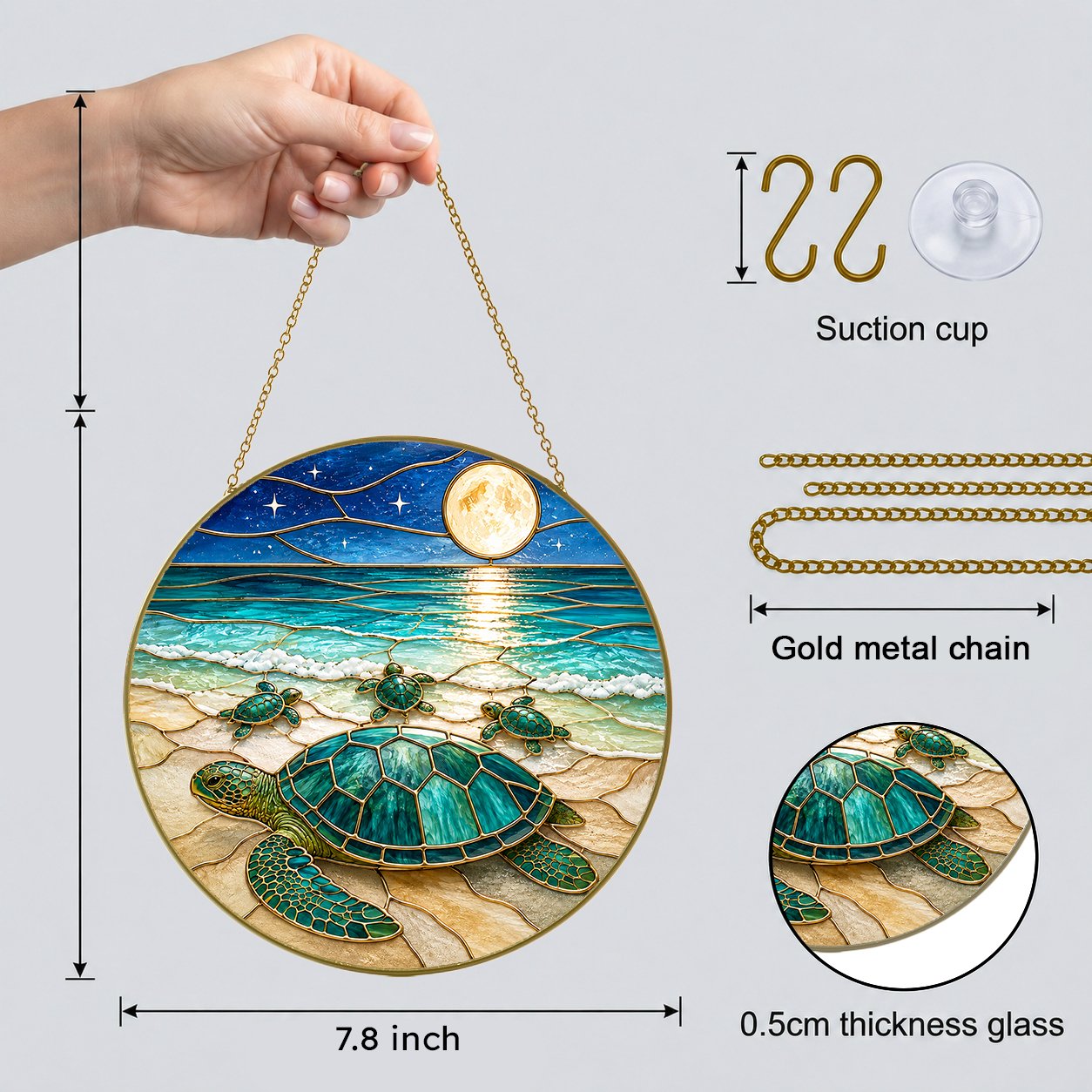 Sea turtle family full moon suncatcher - view 2