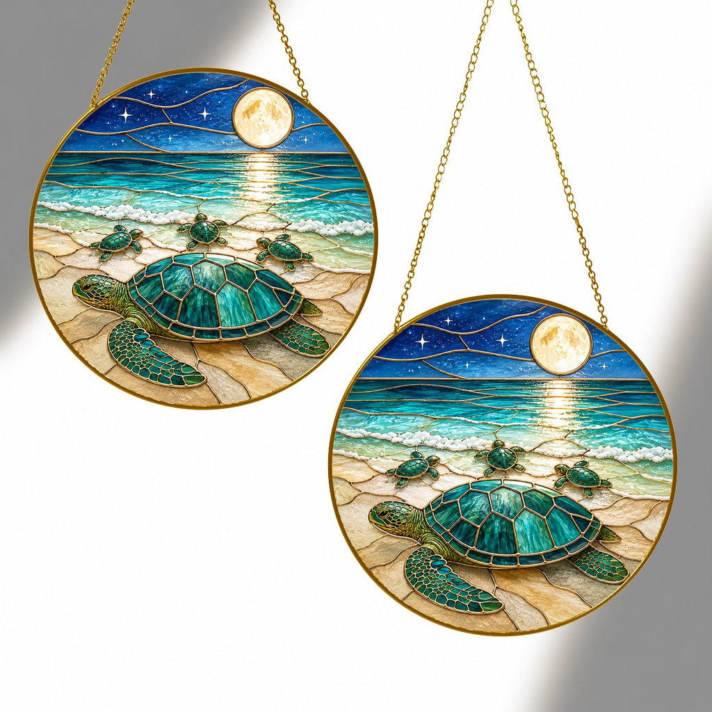 Sea turtle family full moon suncatcher - view 3
