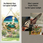 Real glass sea turtle family suncatcher compared with acrylic