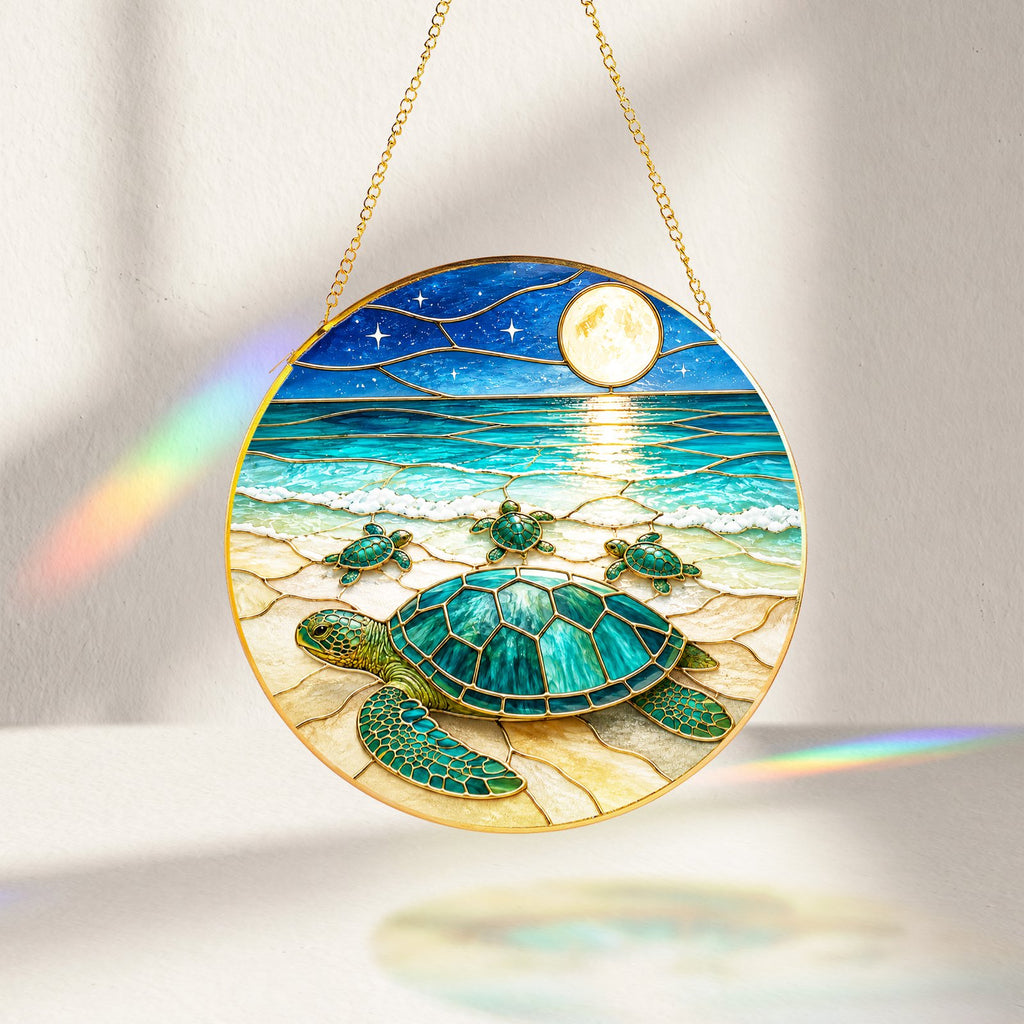 Sea turtle family full moon suncatcher clean product view
