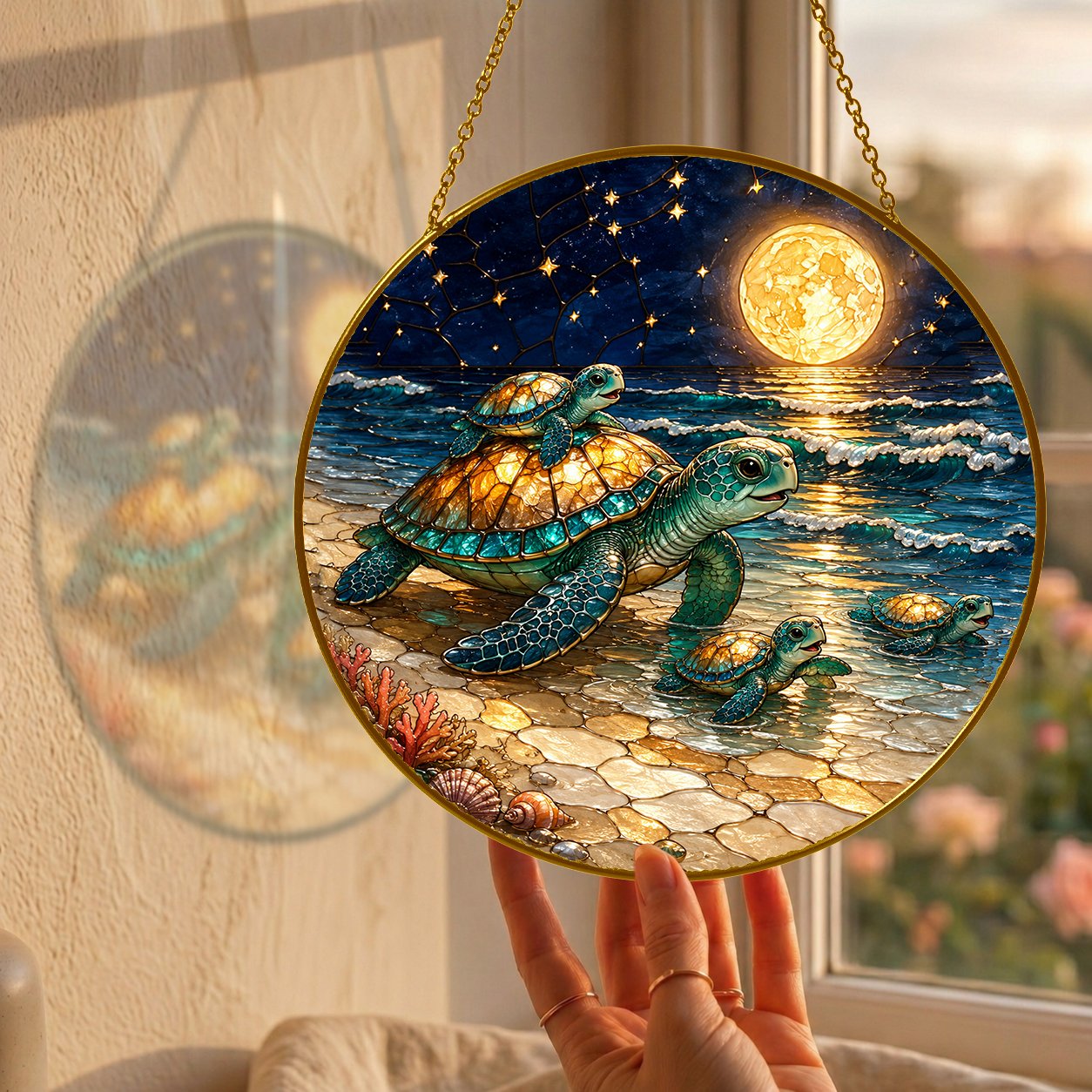 Sea turtle mom and babies suncatcher - view 7