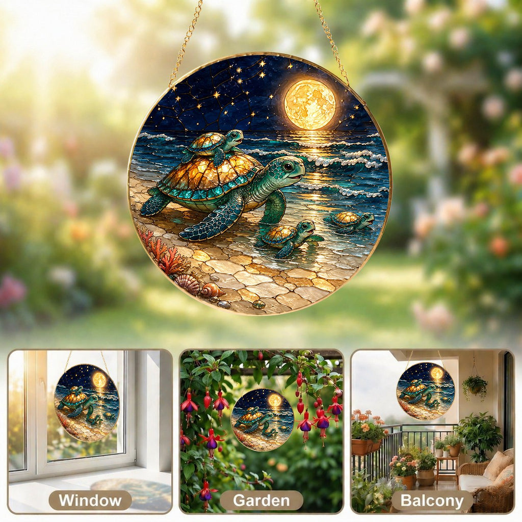 Sea turtle suncatcher shown as window, garden, and balcony decor