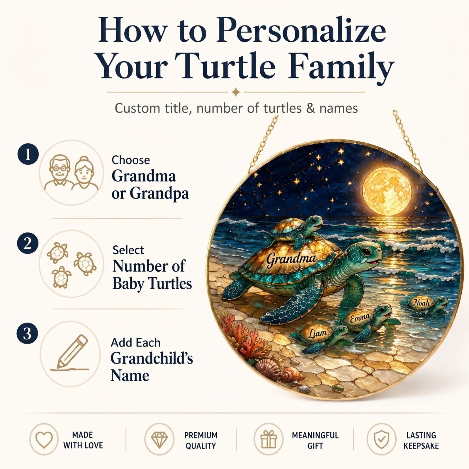 How to personalize sea turtle mom and babies suncatcher with names