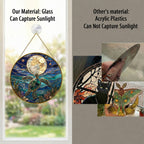 Sea turtle moon stained glass suncatcher with gold frame