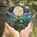 Sea turtle moon stained glass suncatcher detail