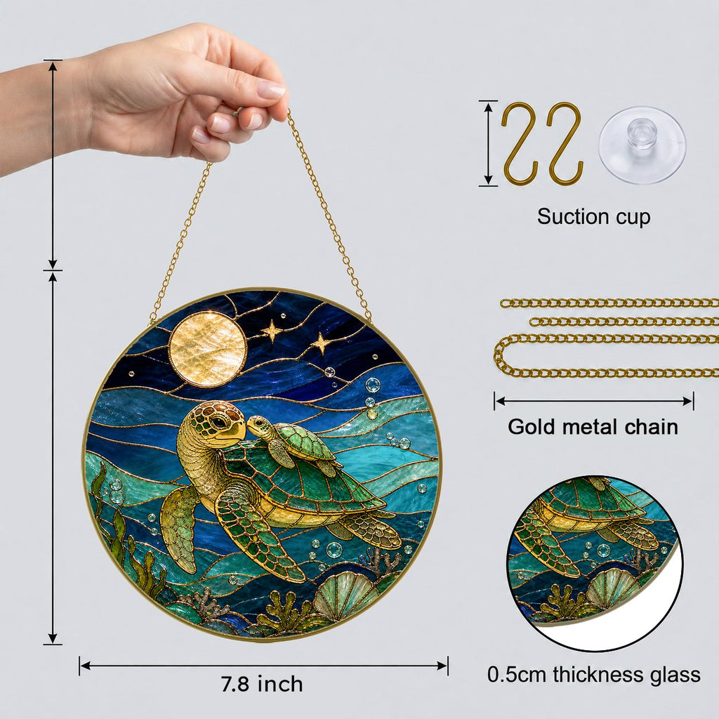 Sea turtle pair stained glass suncatcher - view 2