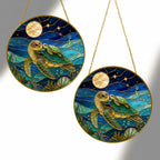 Sea turtle pair stained glass suncatcher - view 3