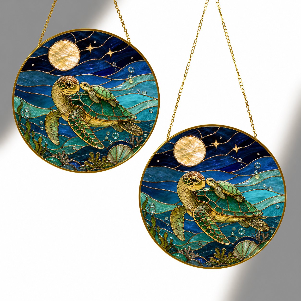 Sea turtle pair stained glass suncatcher - view 3