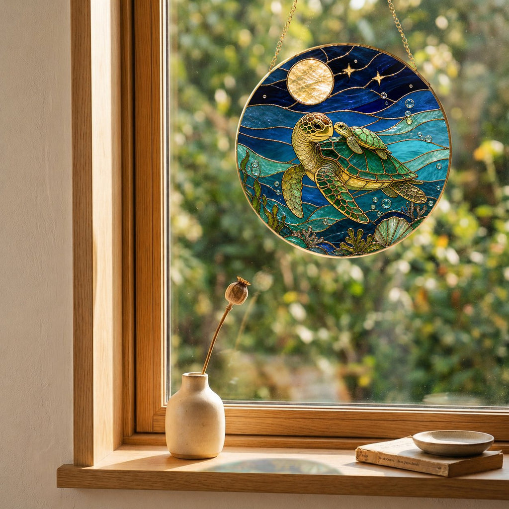 Sea turtle pair stained glass suncatcher - view 9