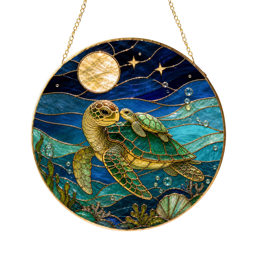 Sea turtle pair stained glass suncatcher - view 10