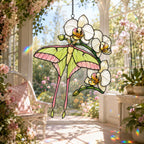 Luna Moth & White Orchid Holographic Acrylic Suncatcher