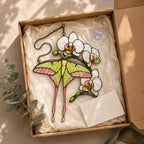 Luna Moth & White Orchid Holographic Acrylic Suncatcher
