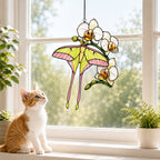 Luna Moth & White Orchid Holographic Acrylic Suncatcher