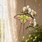 Luna Moth & White Orchid Holographic Acrylic Suncatcher