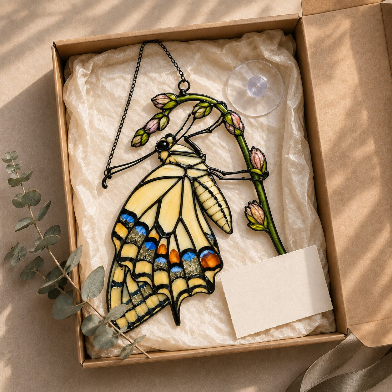 Swallowtail Butterfly & Rosebuds Holographic Acrylic Suncatcher