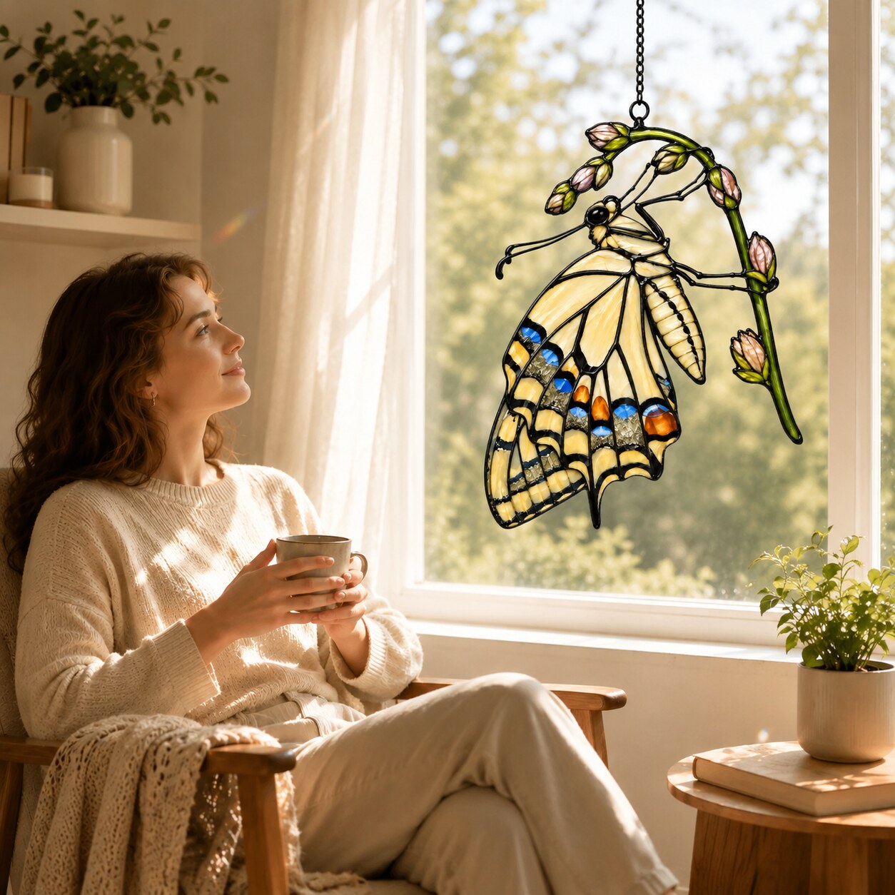 Swallowtail Butterfly & Rosebuds Holographic Acrylic Suncatcher
