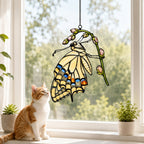 Swallowtail Butterfly & Rosebuds Holographic Acrylic Suncatcher