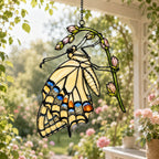 Swallowtail Butterfly & Rosebuds Holographic Acrylic Suncatcher