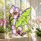 Luna Moth & Purple Orchid Holographic Acrylic Suncatcher