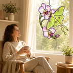 Luna Moth & Purple Orchid Holographic Acrylic Suncatcher