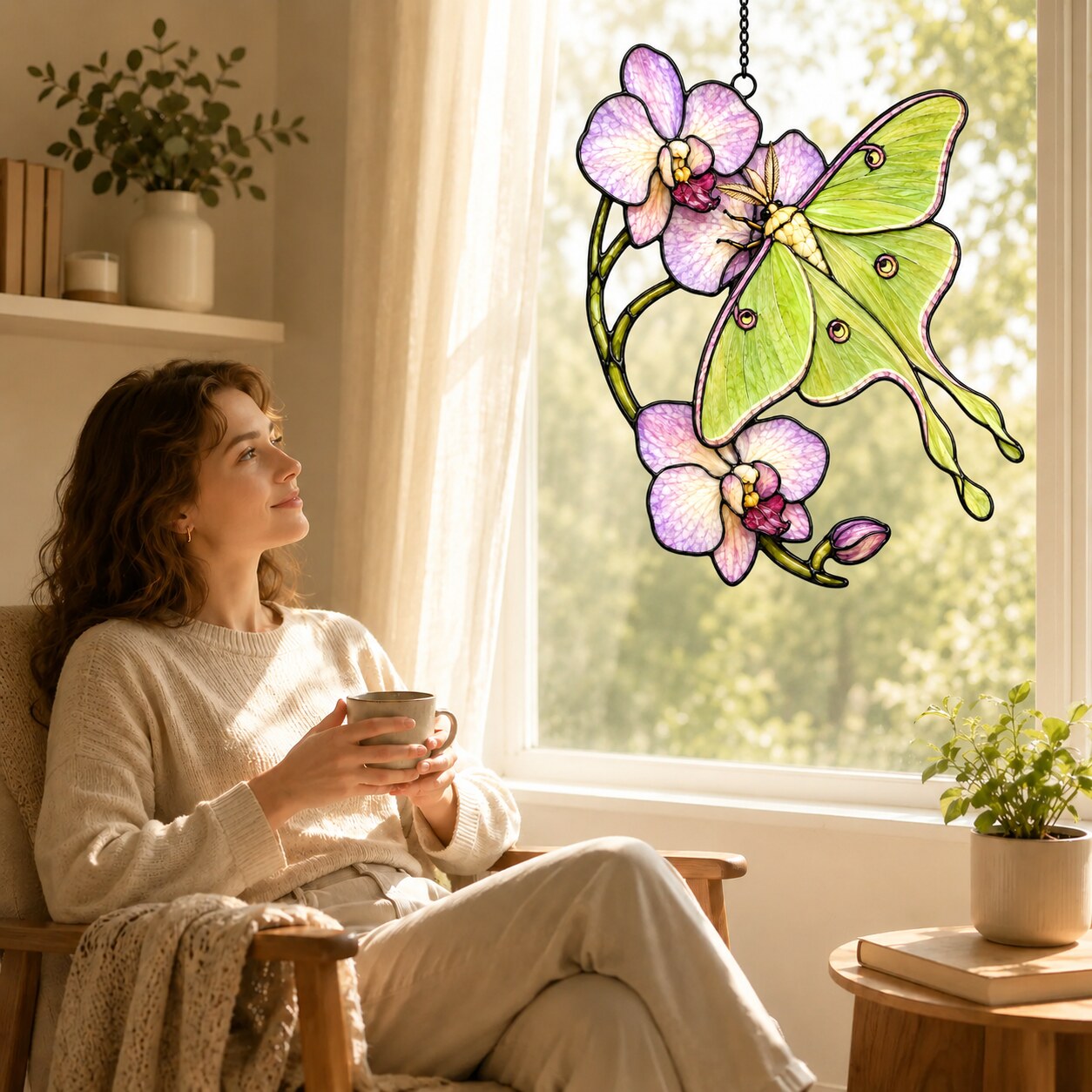 Luna Moth & Purple Orchid Holographic Acrylic Suncatcher