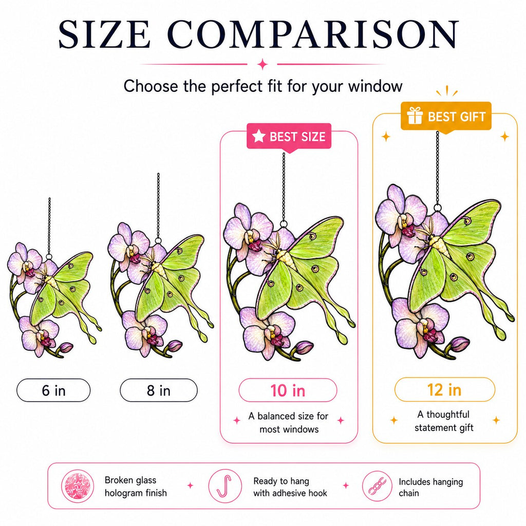 Luna Moth & Purple Orchid Holographic Acrylic Suncatcher