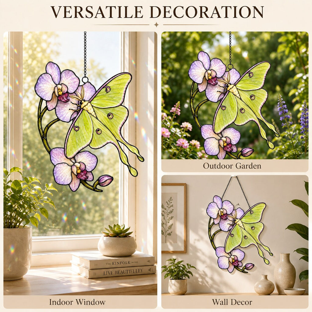 Luna Moth & Purple Orchid Holographic Acrylic Suncatcher