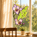 Luna Moth & Purple Orchid Holographic Acrylic Suncatcher
