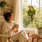 Green Tree Frog & Lotus Pod Holographic Acrylic Suncatcher