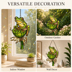 Green Tree Frog & Lotus Pod Holographic Acrylic Suncatcher