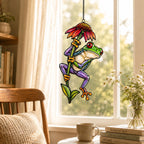 Red-Eyed Tree Frog & Coneflower Holographic Acrylic Suncatcher